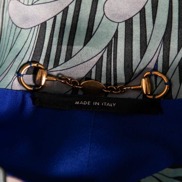 Pre Owned Gucci Blue Printed Silk Button Front Lightweight Coat M 