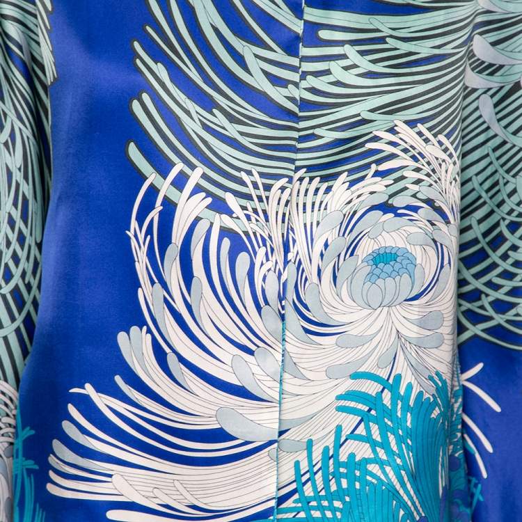 Pre Owned Gucci Blue Printed Silk Button Front Lightweight Coat M 