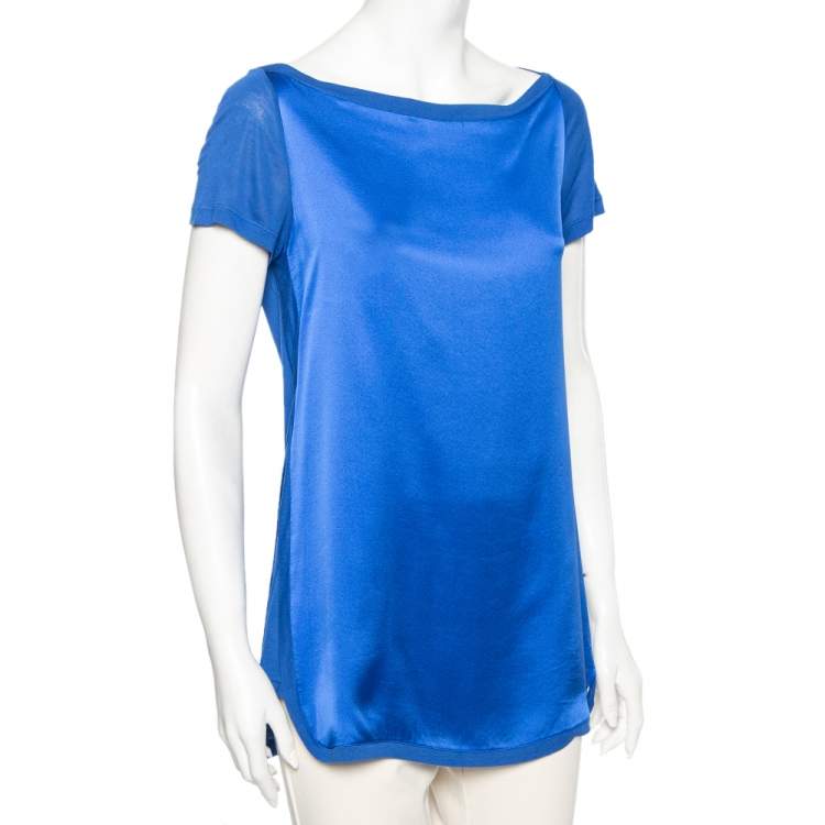 Pre Owned Gucci Yellow Silk Short Sleeve Blouse M