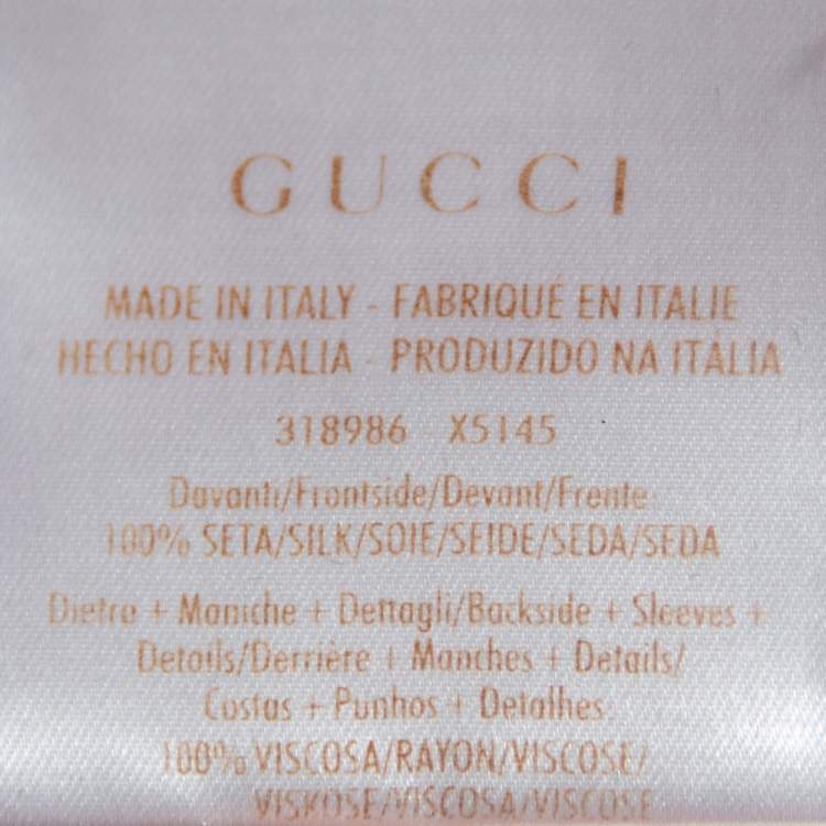 Pre Owned Gucci Yellow Silk Short Sleeve Blouse M