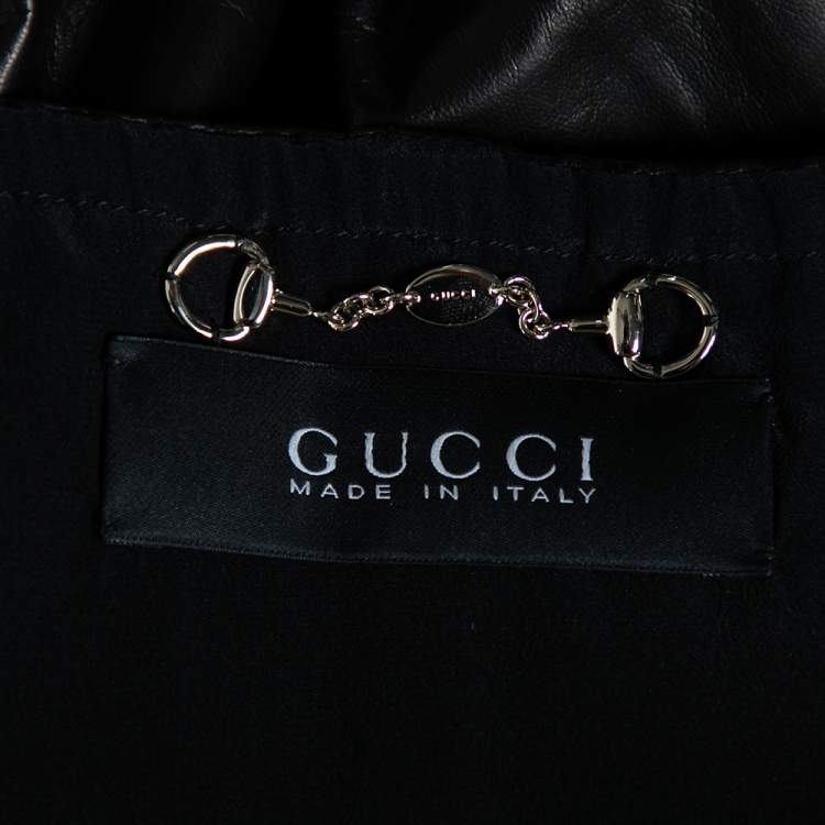 Pre Owned Gucci Black Leather Elasticized Hem Detail Zip Front Jacket M 
