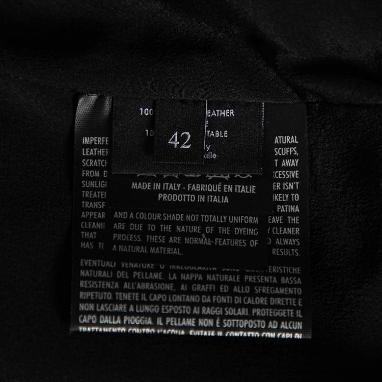 Pre Owned Gucci Black Leather Elasticized Hem Detail Zip Front Jacket M 