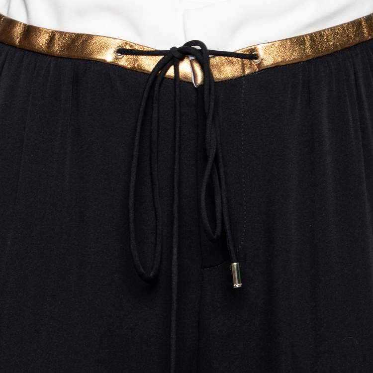 Pre Owned Gucci Black Silk and Leather Trim Drawstring Trouser M