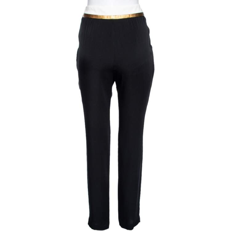 Pre Owned Gucci Black Silk and Leather Trim Drawstring Trouser M