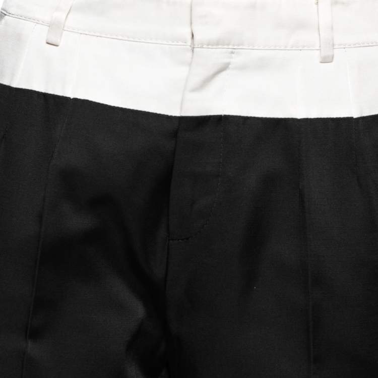 Pre Owned Gucci Black Cotton & Silk Contrast Trimmed Tailored Pants M