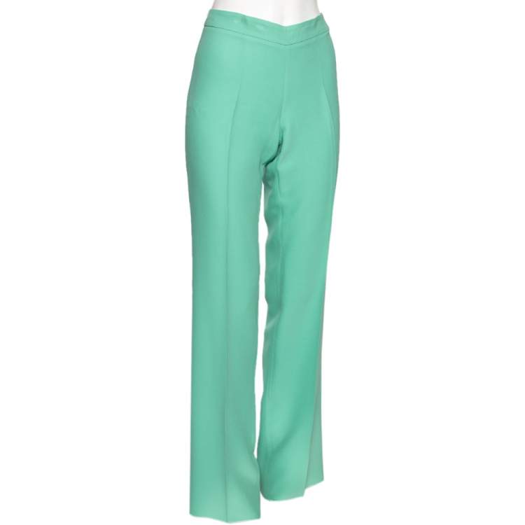 Pre Owned Gucci Mint Green Silk Crepe Straight Pants M 
