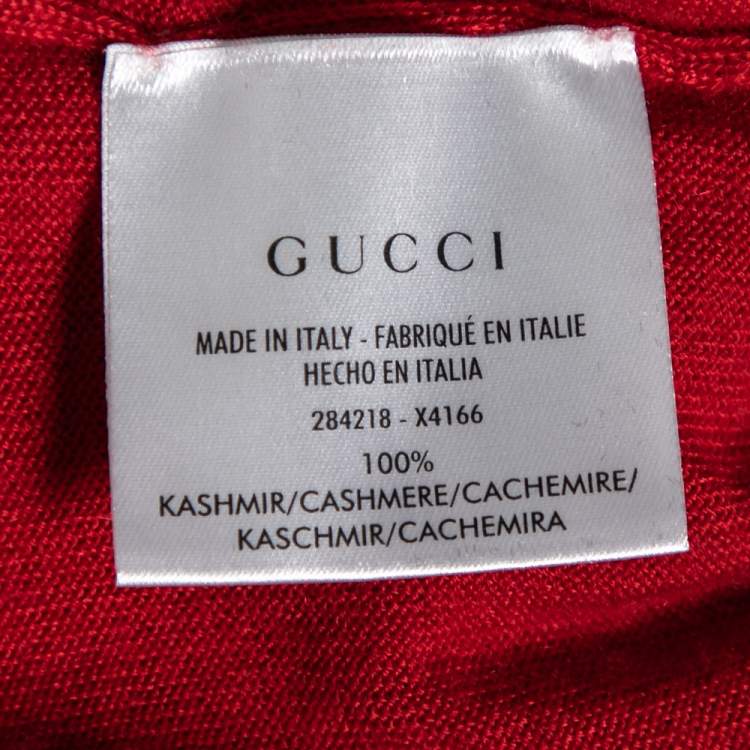مملوكة مسبقًا Gucci Red & Ivory Cashmere Short Sleeve Jumper M