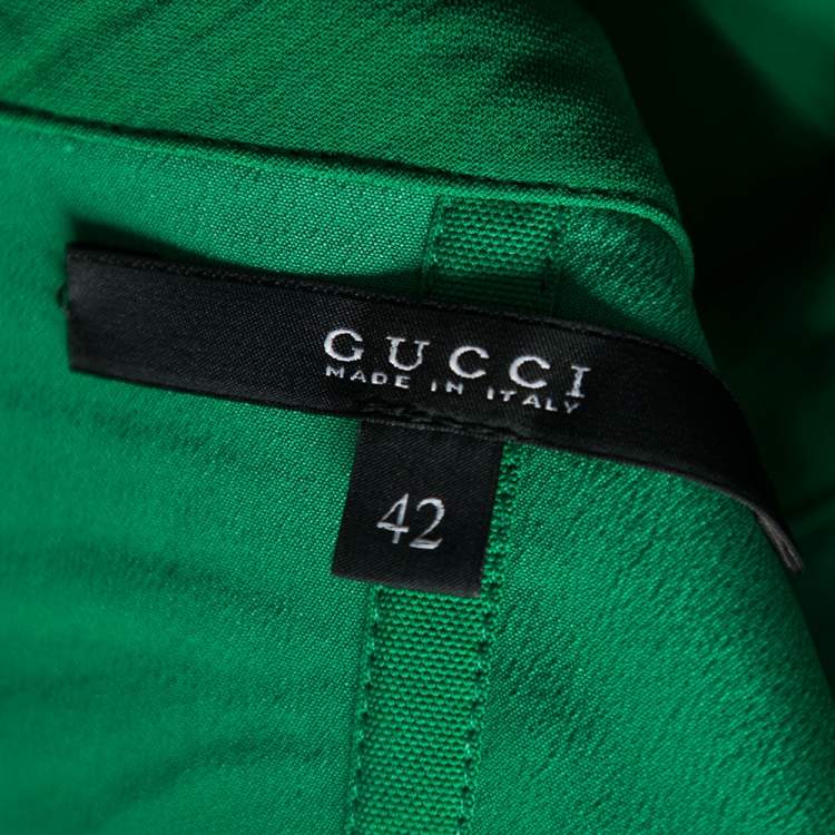 Pre Owned Gucci Green and Black Plisse Silk Detail Embellished Strapless Dress M