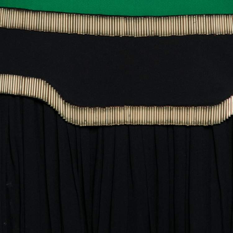 Pre Owned Gucci Green and Black Plisse Silk Detail Embellished Strapless Dress M