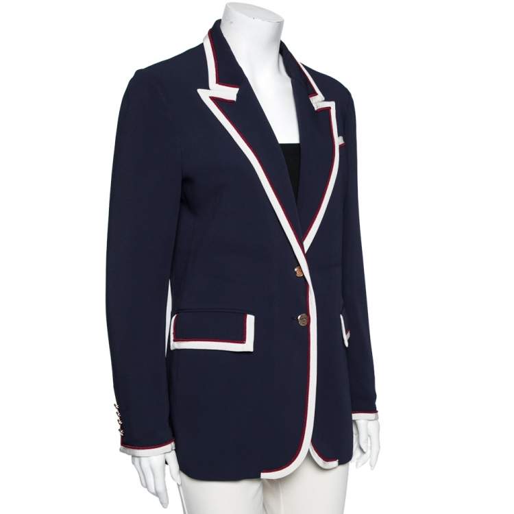Pre Owned Gucci Navy Blue Crepe Contrast Trimmed Blazer L