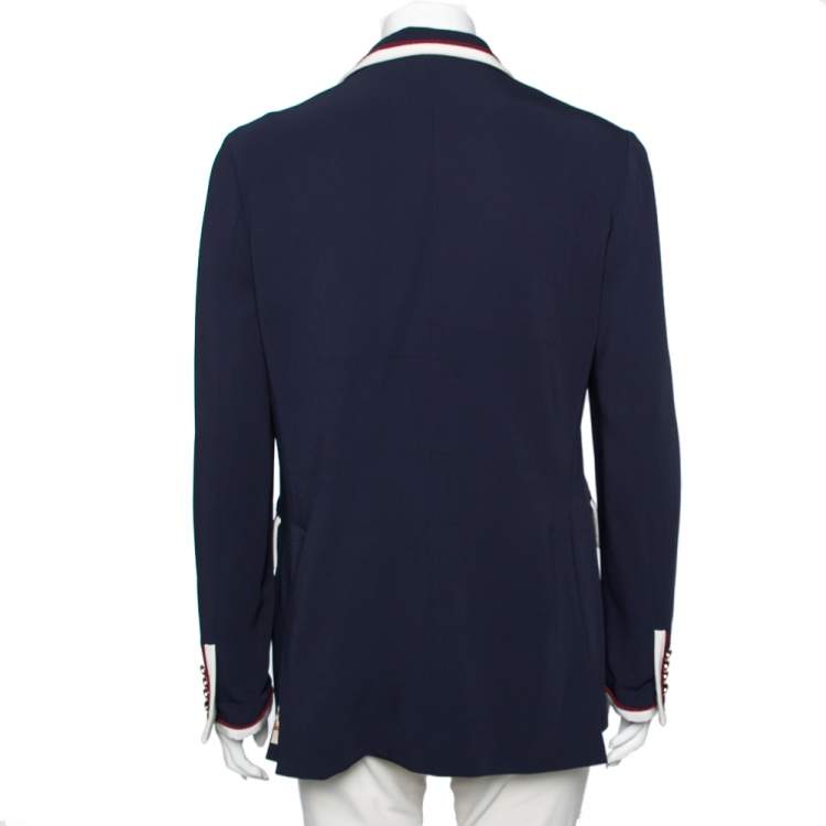 Pre Owned Gucci Navy Blue Crepe Contrast Trimmed Blazer L