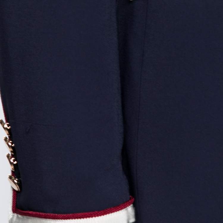 Pre Owned Gucci Navy Blue Crepe Contrast Trimmed Blazer L