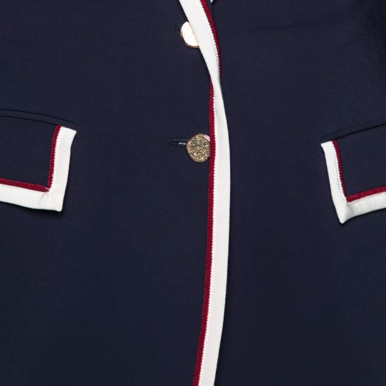 Pre Owned Gucci Navy Blue Crepe Contrast Trimmed Blazer L