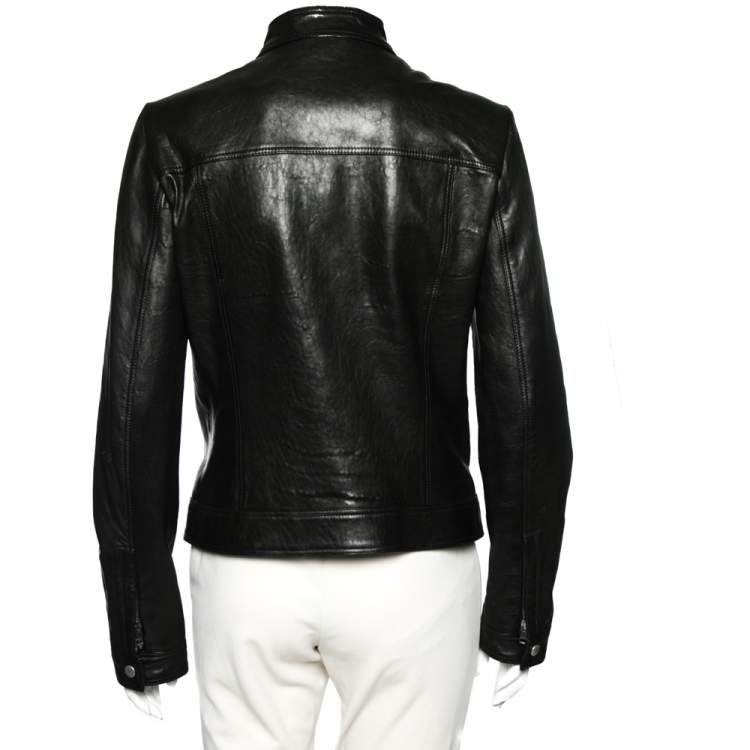 مملوكة مسبقًا Gucci Black Leather Zip Front Jacket M