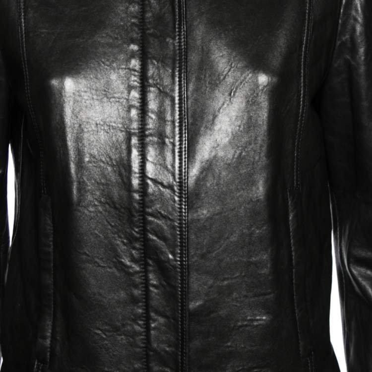 مملوكة مسبقًا Gucci Black Leather Zip Front Jacket M