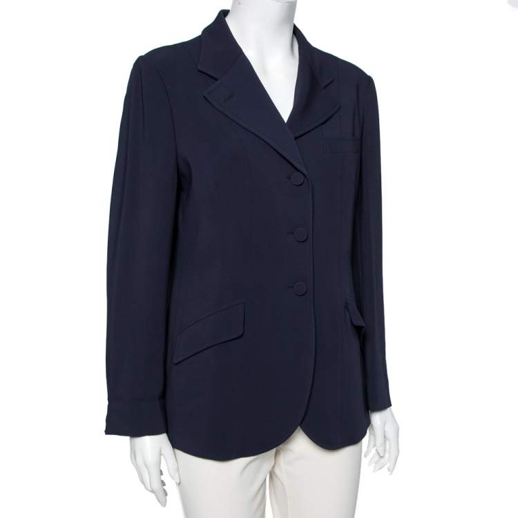 Pre Owned Gucci Navy Blue Crepe Single Breasted Blazer L