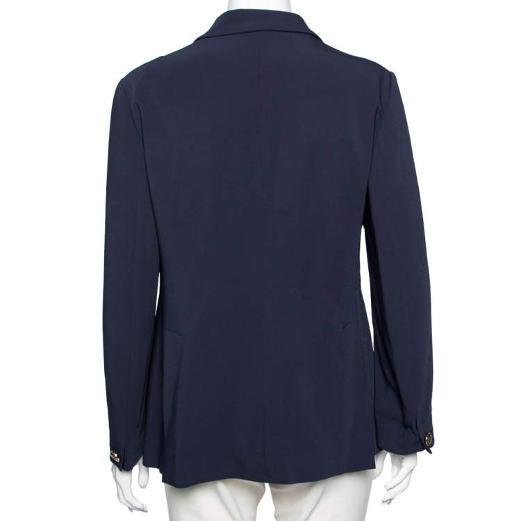 Pre Owned Gucci Navy Blue Crepe Single Breasted Blazer L