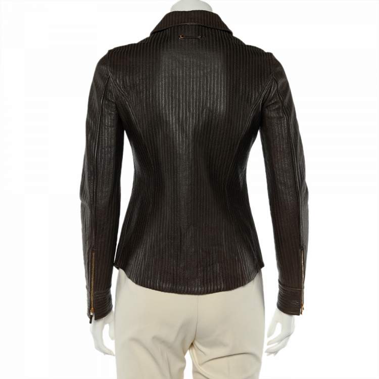 مملوكة مسبقًا Gucci Brown Stitched Leather Zip Front Jacket M