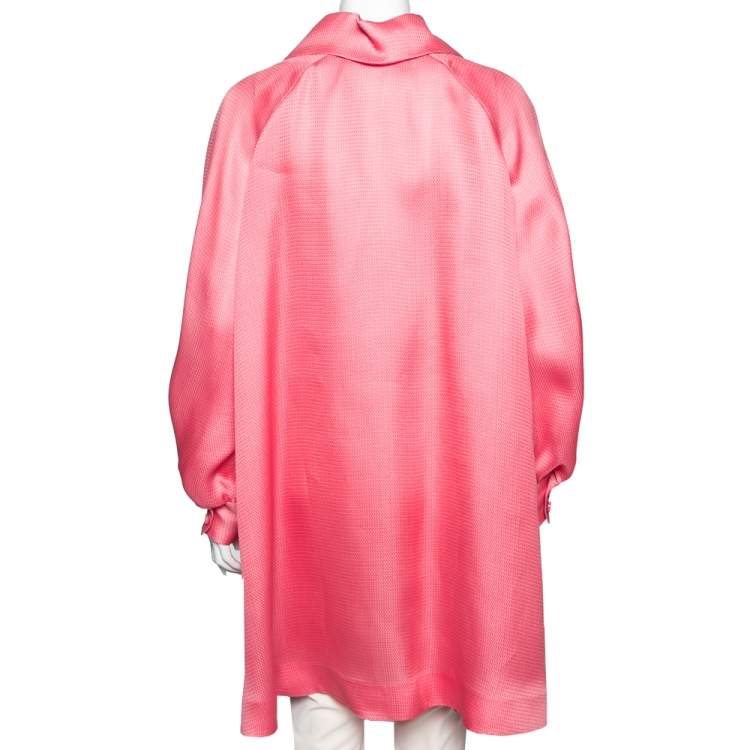 Pre Owned Gucci Pink Patterned Silk Lightweight Cape Coat M