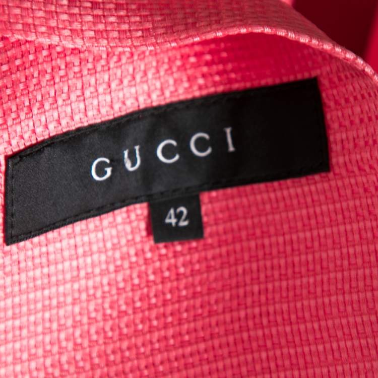 Pre Owned Gucci Pink Patterned Silk Lightweight Cape Coat M