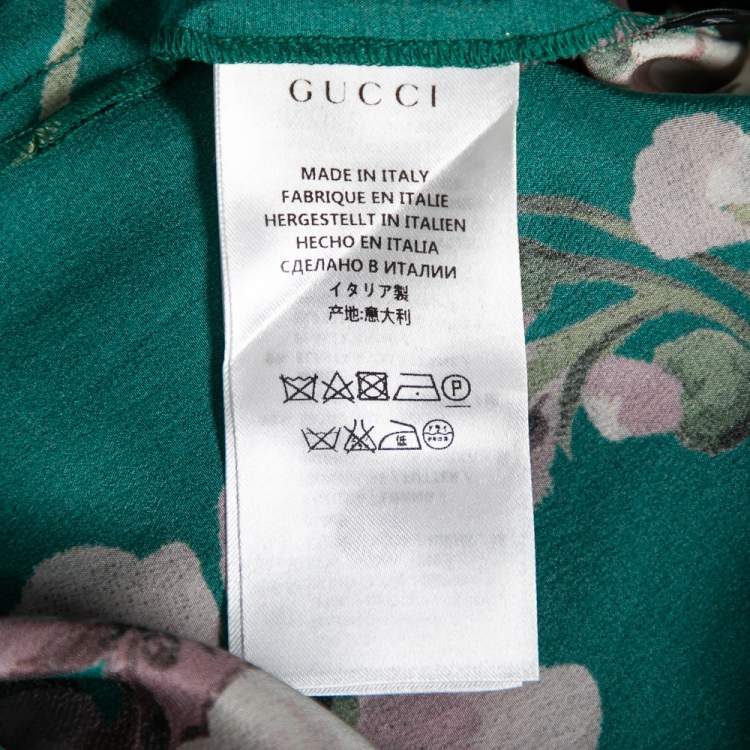 Pre Owned Gucci Green Floral Printed Silk Pants M
