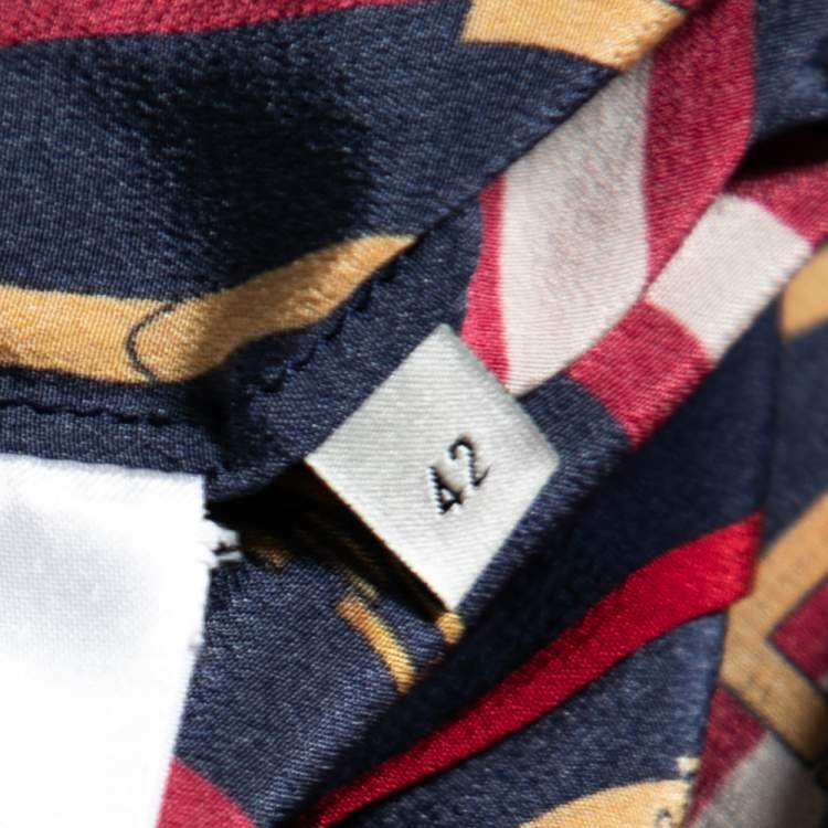 Pre Owned Gucci Multicolor GG Stripe Silk Bow Front Collar Silk Shirt M