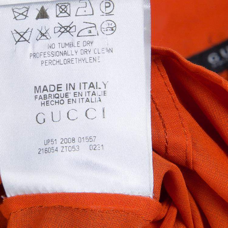 Pre Owned Gucci Orange Front Tie Detail Short Sleeve Cotton Blouse  S