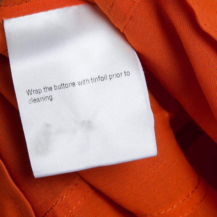 Pre Owned Gucci Orange Front Tie Detail Short Sleeve Cotton Blouse  S