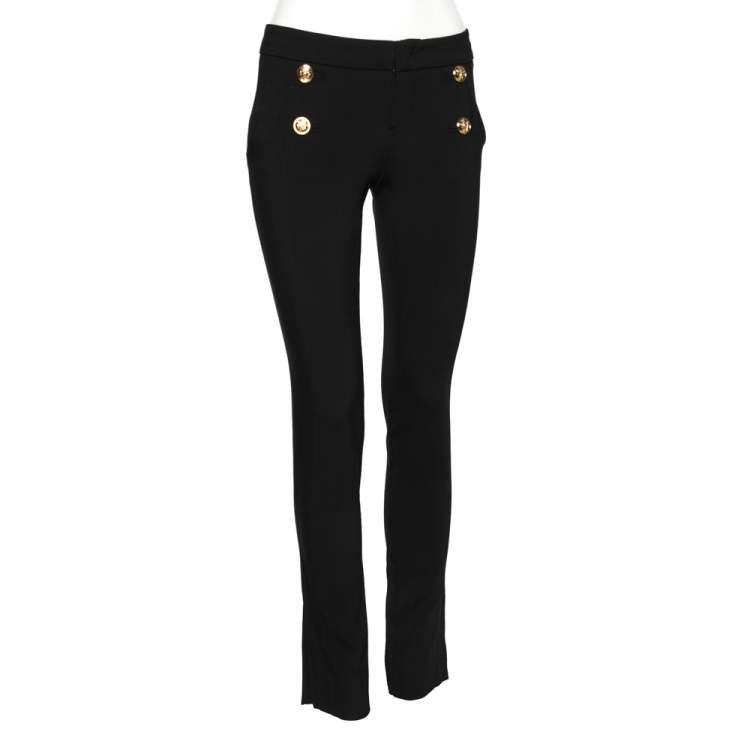 Pre Owned Gucci Black Crepe Button Detail Tapered Leg Pants S