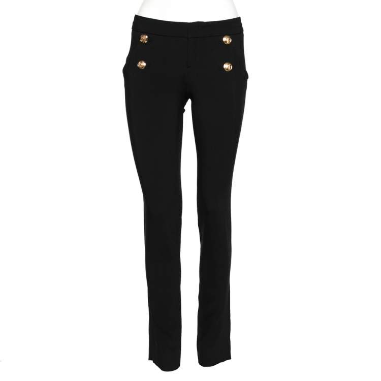 Pre Owned Gucci Black Crepe Button Detail Tapered Leg Pants S