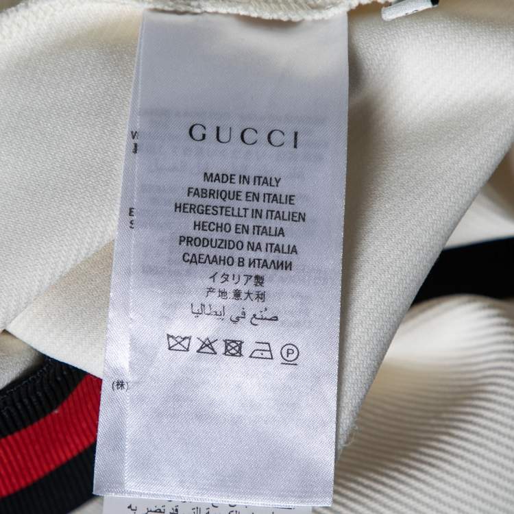 Pre Owned Gucci Cream Jersey Knit Web Stripe Trimmed Bomber Jacket M