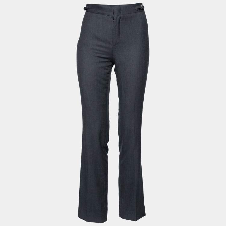 Pre Owned Gucci Vintage Grey Patterned Wool Buckle Detail Pants S