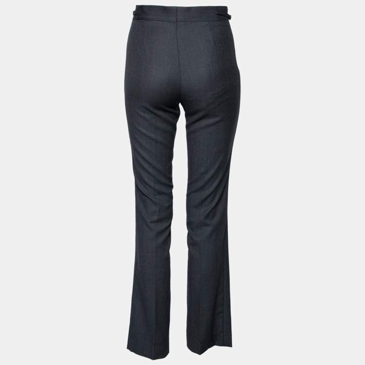 Pre Owned Gucci Vintage Grey Patterned Wool Buckle Detail Pants S
