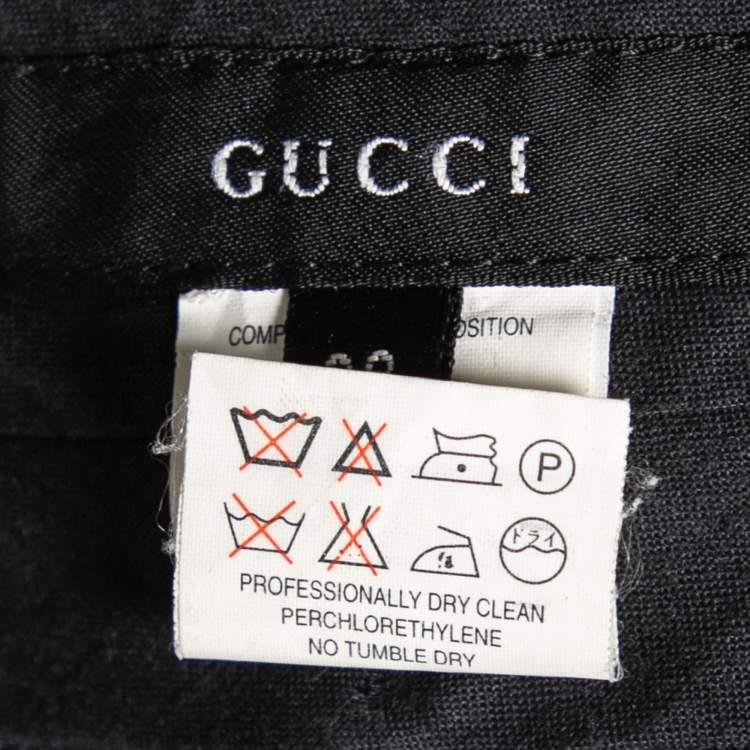 Pre Owned Gucci Vintage Grey Patterned Wool Buckle Detail Pants S
