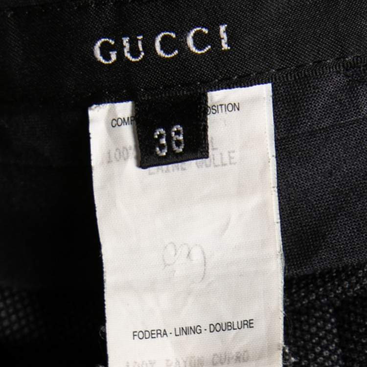 Pre Owned Gucci Vintage Grey Patterned Wool Buckle Detail Pants S