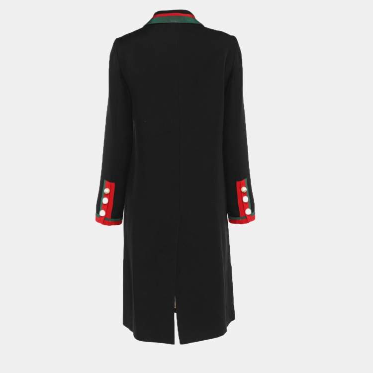 Pre Owned Gucci Black Silk Wool Button Front Web Trim Coat S