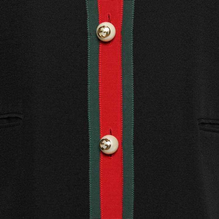 Pre Owned Gucci Black Silk Wool Button Front Web Trim Coat S