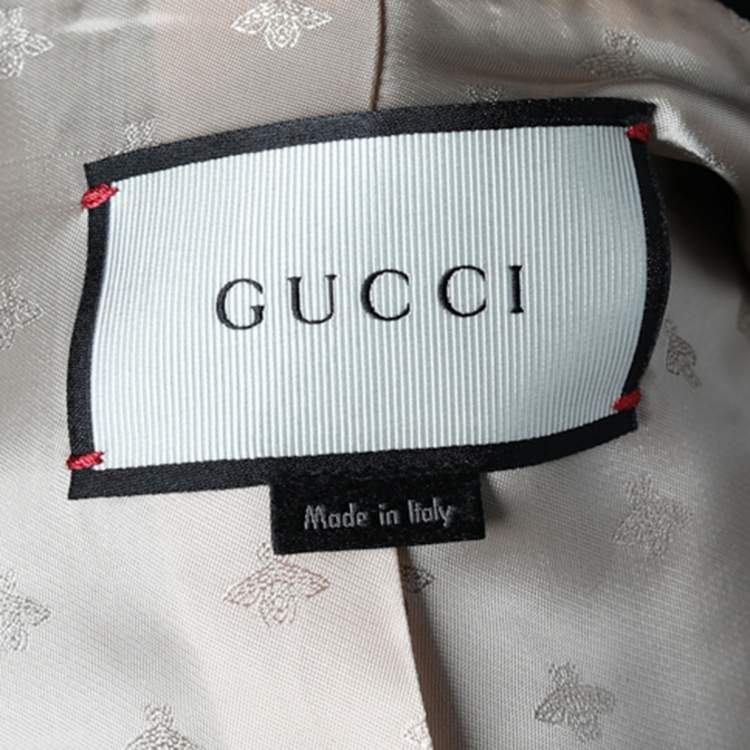 Pre Owned Gucci Black Silk Wool Button Front Web Trim Coat S