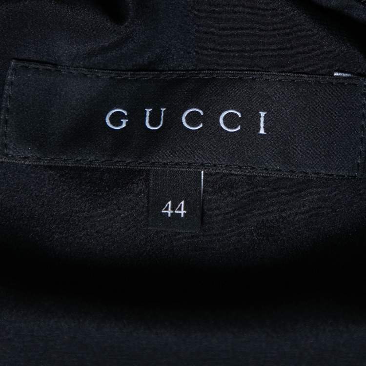 Pre Owned Gucci Black Silk & Leather Trimmed Chain Embellished Jacket M