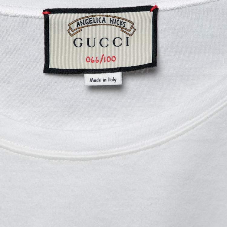 Pre Owned Gucci White Cotton Angelica Hicks Printed Limited Edition Crew Neck Top M