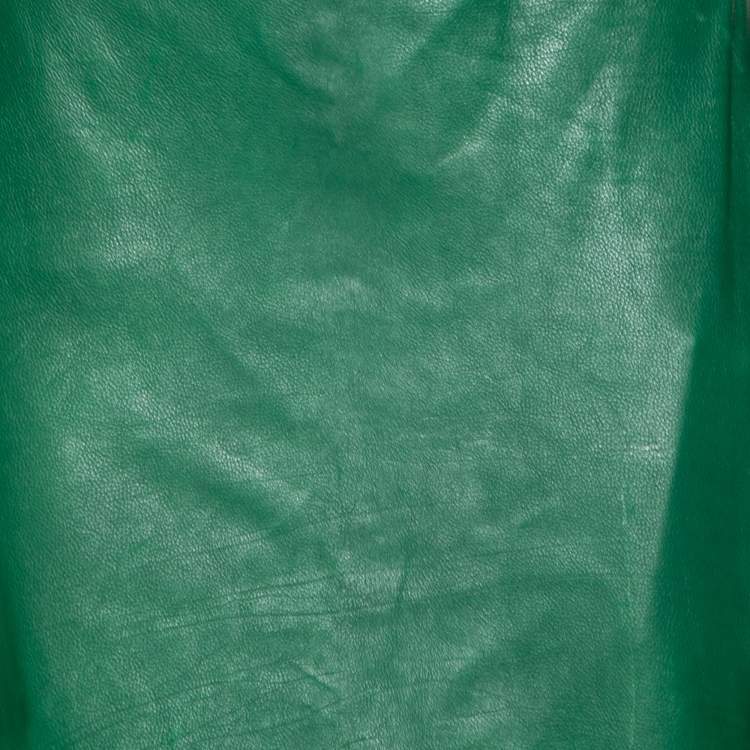 Pre Owned Gucci Green Leather Pencil Midi Skirt M
