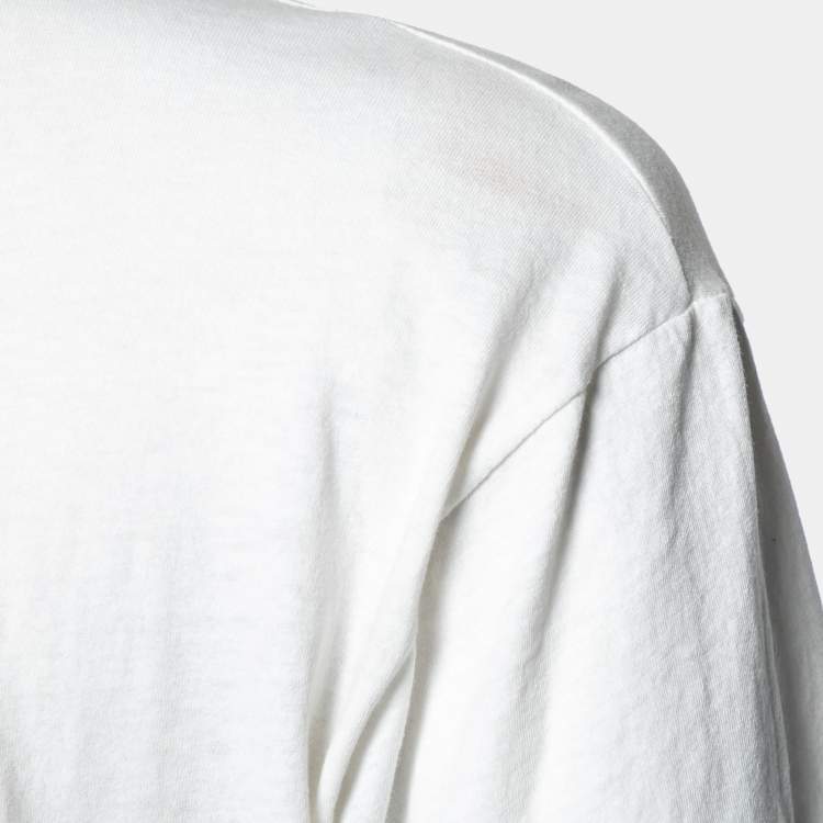 Pre Owned Gucci White Logo Printed & Embroidered Cotton Distressed T-Shirt XS