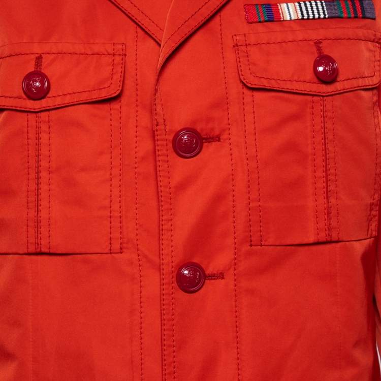 Pre Owned Gucci Red Synthetic Web Line Safari Coat L