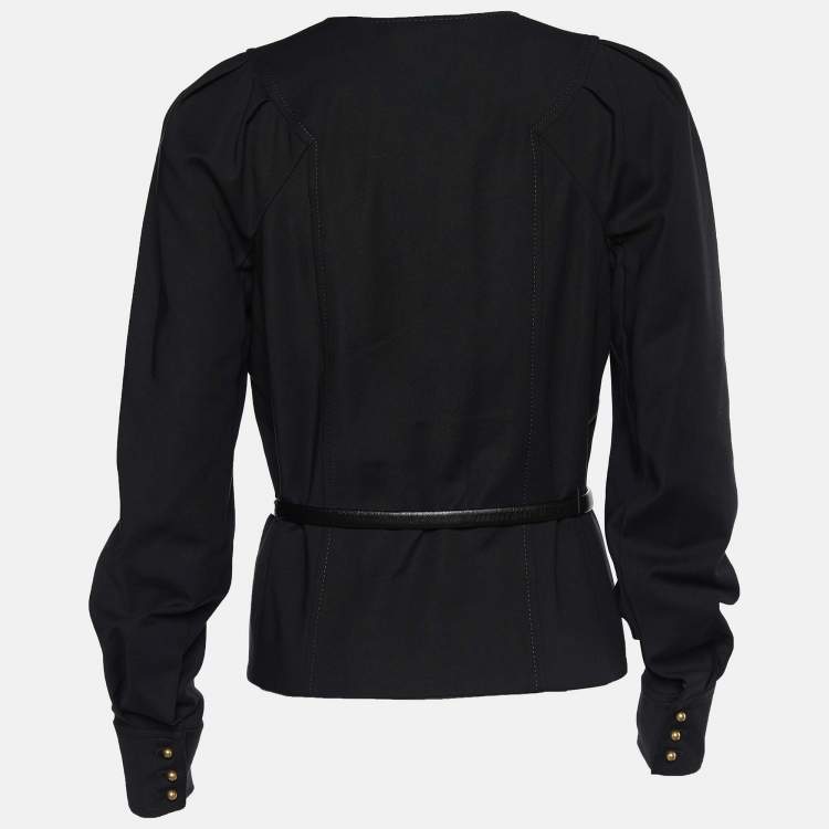 Pre Owned Gucci Black Cotton Long Sleeve Belted Zip Front Jacket M