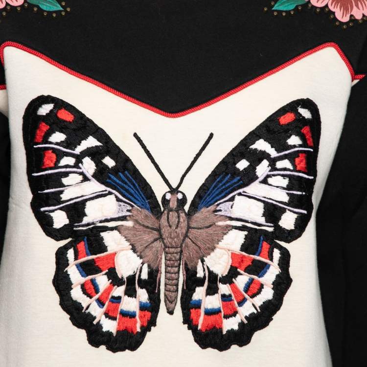 Pre Owned Gucci Multicolor Cotton Butterfly Embroidered Sweatshirt M