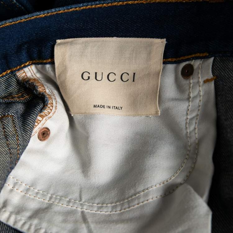 Pre Owned Gucci Navy Blue Cotton Embroidered Jeans S