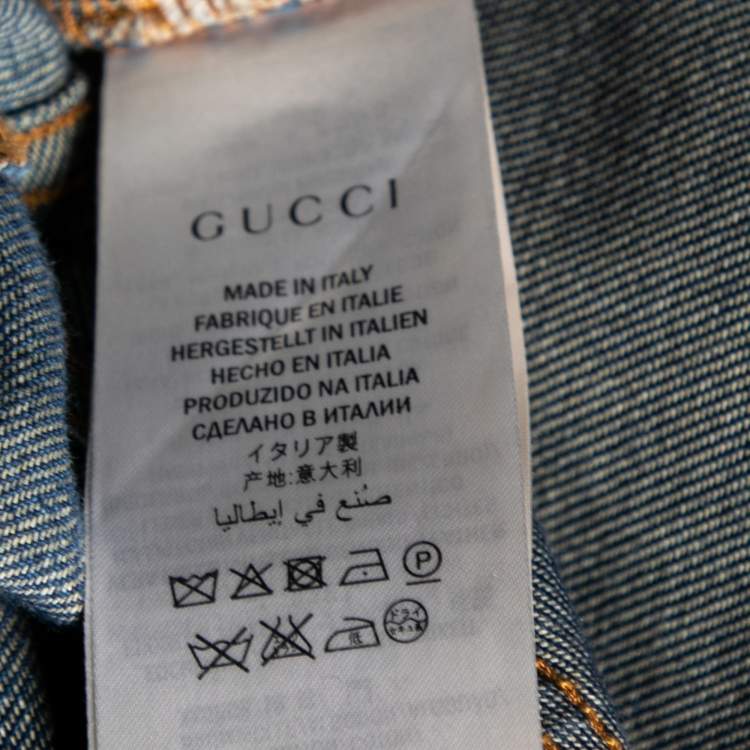 Pre Owned Gucci Navy Blue Cotton Embroidered Jeans S