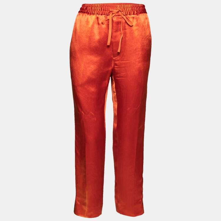 Pre Owned Gucci Orange Silk Gucci Stripe Jogging Pants L