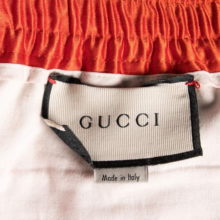 Pre Owned Gucci Orange Silk Gucci Stripe Jogging Pants L