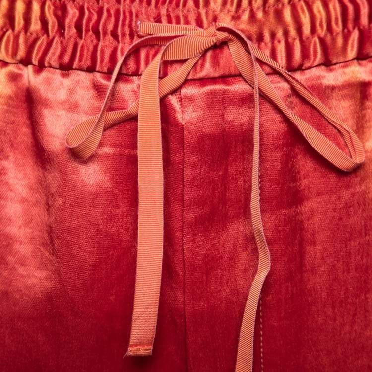 Pre Owned Gucci Orange Silk Gucci Stripe Jogging Pants L
